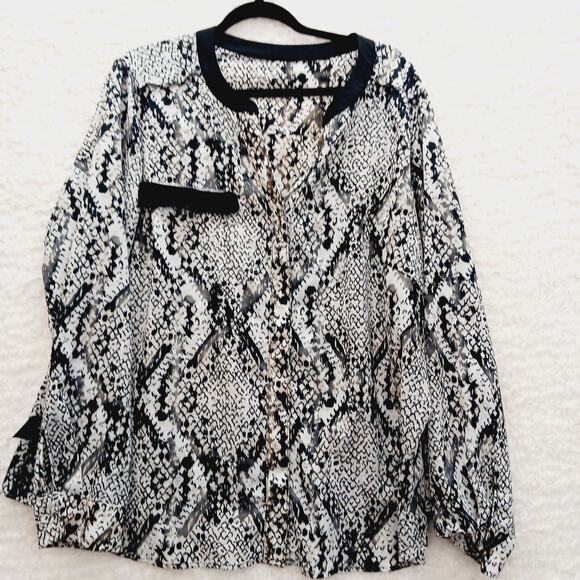 Blouse Size 3X Snake Black Beige Chic Minimalist Bold Edgy Work Resort Vacation - Picture 13 of 16